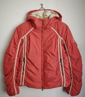 Women's Authier Vera Pluma Hooded Down Puffer Red Ski Jacket Size 12 EUC Italy
