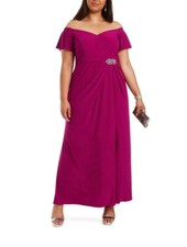 Alex Evenings Long Evening Gown Off Shoulder Slit Flutter Sleeve Empire Waist 12
