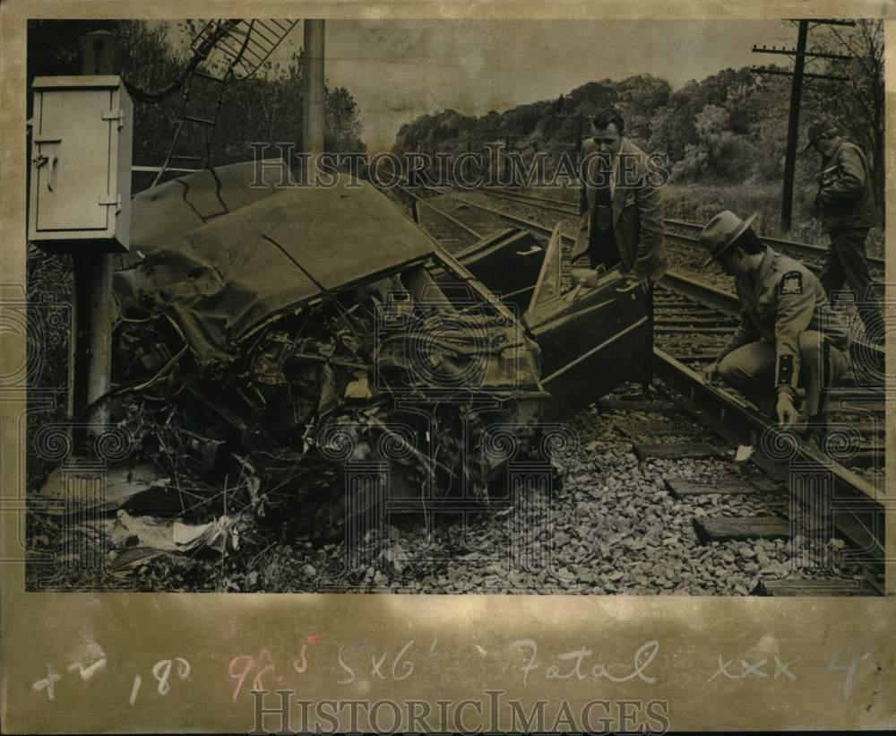 1975 Press Photo Remains of car that collided with train in Germantown, New York