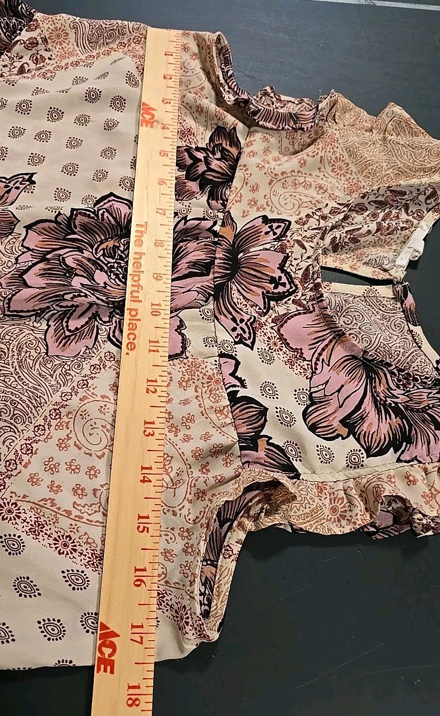 Maurices~Multicolor Patchwork Floral Babydoll Tan… - image 4