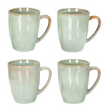 Steingut Becher 4er Set 300ml Tasse Grau Grün Kaffeetasse Modern Design Küche