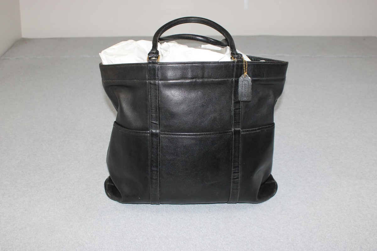 Vintage Coach Tote Shopper Bag Large Black Leather Made USA 