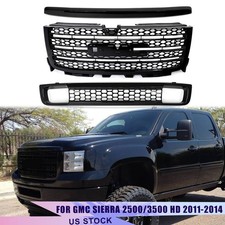 Fits 2011-2014 Gmc Sierra 25003500hd Denali Front Grille Comb Gloss Black 3pcs