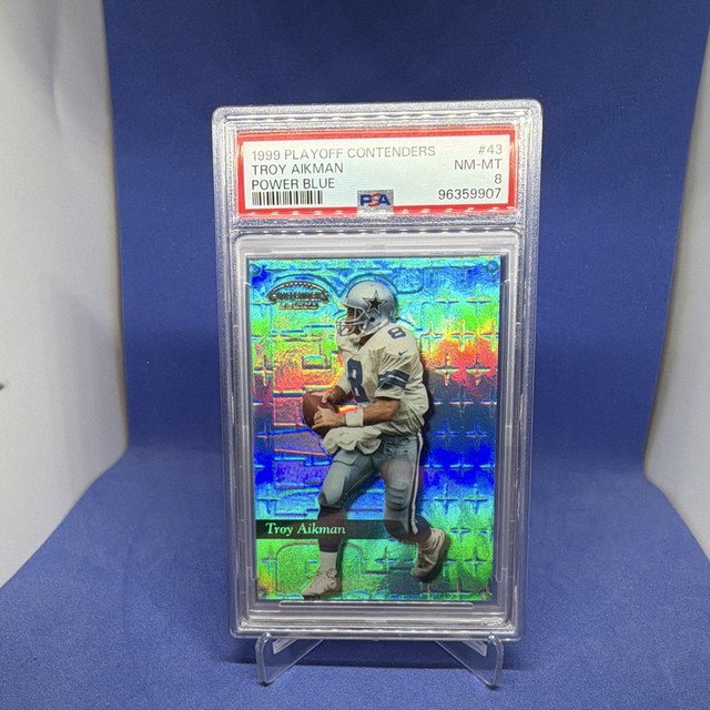 Playoff 1999 Contenders SSD Troy Aikman Power Blue /50 Cowboys #43 PSA 8