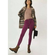 Anthropologie Pilcro Corduroy Pants Women 29 Purple High Rise Button Fly Stretch