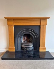 Wood Fireplace Surround with Cast Irin Insert & Black Granite Hearth