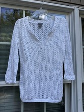 Ann Taylor Loft Womens Open Knit Sweater small Cotton Crochet Top Boho Cottage