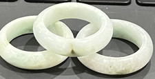 Natural Burmese Jadeite Ring Set 3 pcs - Grade A Untreated Pale Green Icy Whit