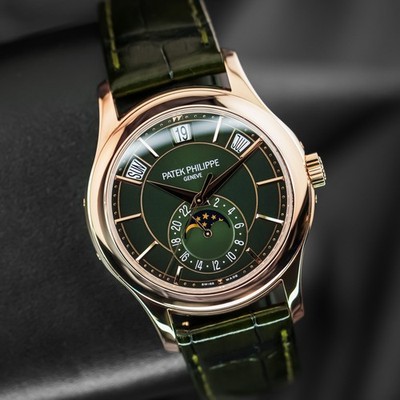 Patek Philippe Complications Olive Green Men's Watch - 5205R-011 Excellent B&P