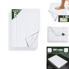 Pearl Linens 6 Pack Cotton Bath Mats For Bathroom, 20" x 30", White STBMPTALL
