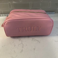 Truly Beauty Barbie signature vanity case NWOT Pink Double Zipper Vegan Leather