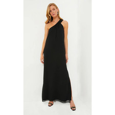 Tuckernuck Pomander Place Black Soleil Gown One Shoulder Formal Maxi Dress, M