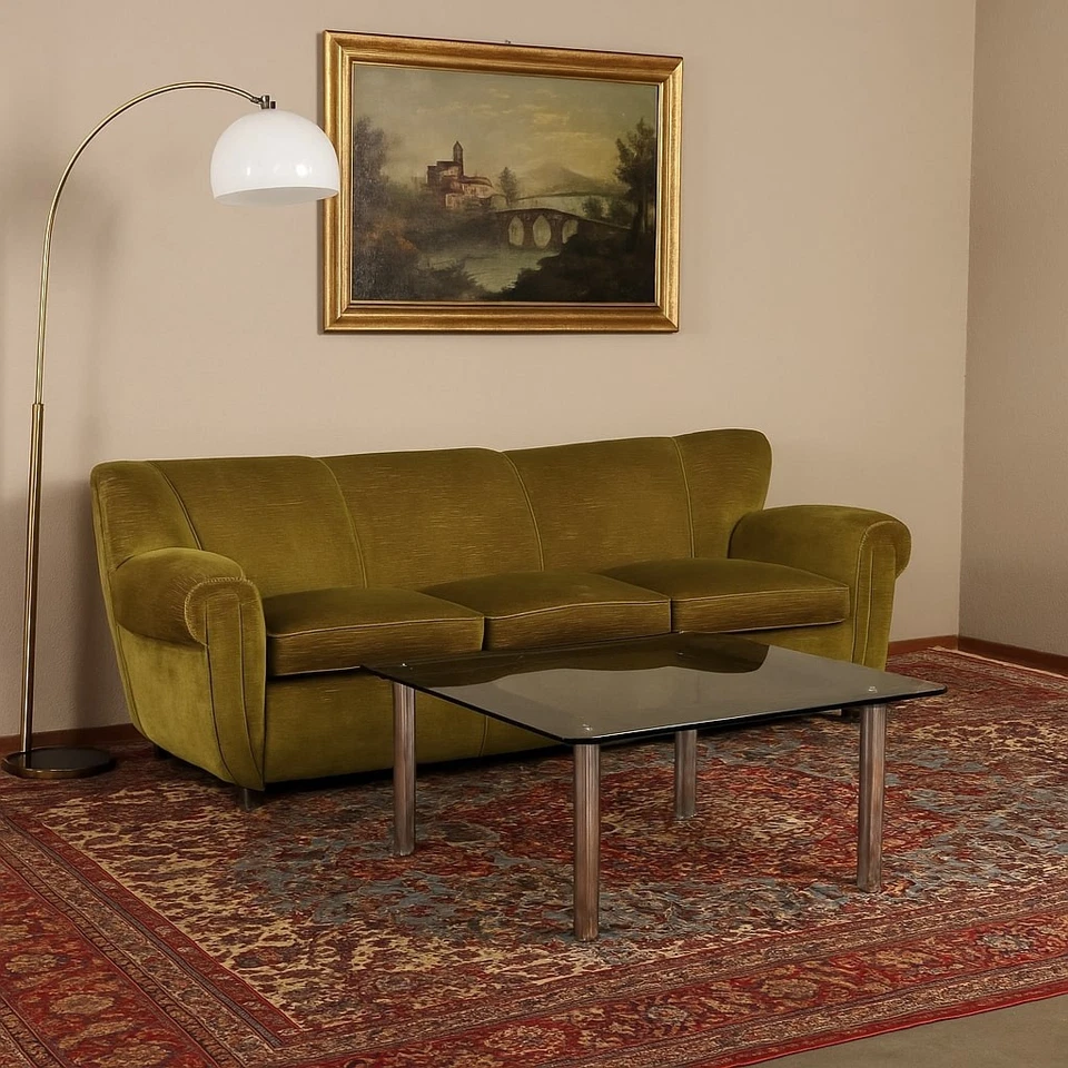 Sofá 3 Plazas Vintage Terciopelo Diseño Muelle Italia Años 50 Para Restaurar Foto 2 de 4