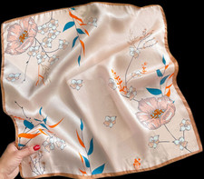 100 Silk 20" small Square Scarf Women neckerchief Wrap floral pink beige WY276