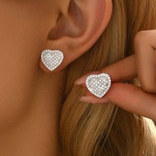 925 Sterling Silver Love Heart Full Zircon Earrings for Women Engagement Gift