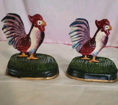 Pair Of Vintage Farmhouse Castiron Rooster Votive Holders