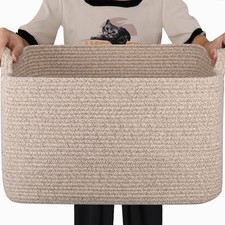 65L Large Storage Basket, Cotton Rope Woven Blanket Basket, Toy Storage for B...