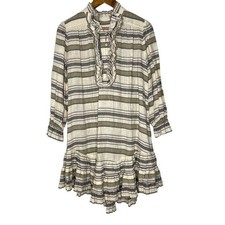 Zimmermann Neutral Color Juno Linen Blend Striped Ruffle Dress Size 1 US 6