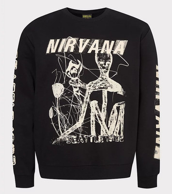 Nirvana Herren Pullover Skeleton Seattle 1992 Schwarz Sweatshirt Grafikdruck Neu XXL
