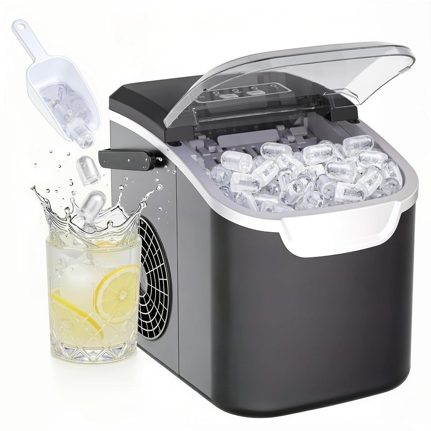 Portable Ice Maker Countertop, 8 Ice Cubes in 6 Mins, 26Lbs/24H, Compact Ice Mak