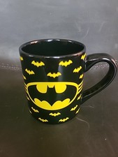 DC Comics BATMAN LOGO w/BATS Black and Yellow 14oz Ceramic Coffee Mug