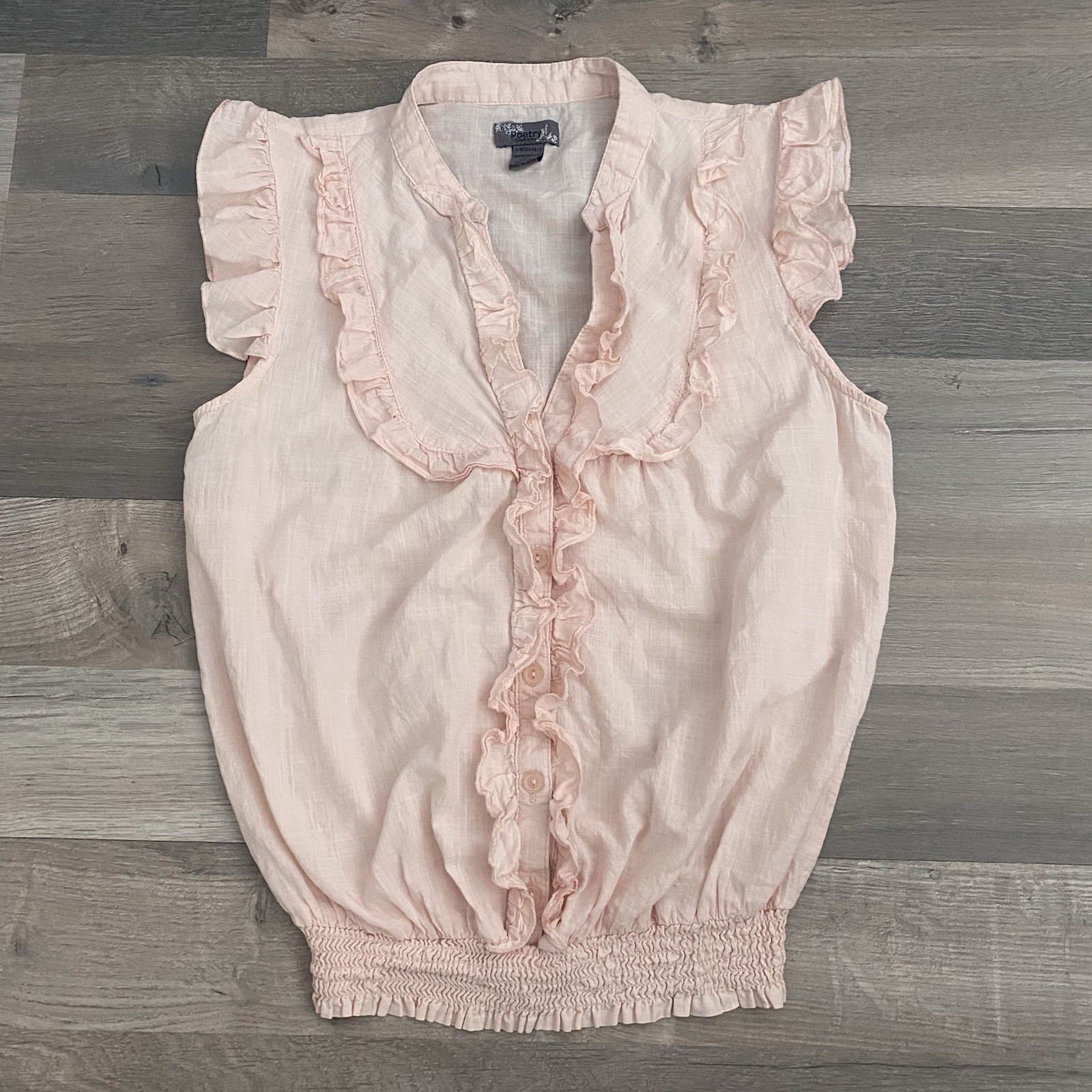 Y2K Pink Ruffle Button Up Blouse Cottagecore Coquette Fairycore Top Size S