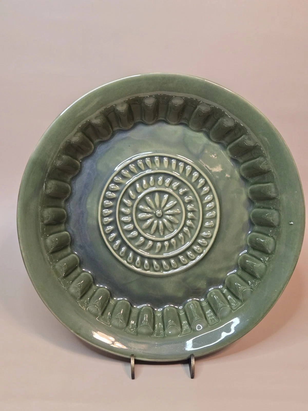 Savinio Designs Stoneware Green & Brown Round Casserole Pie Dish 10¼"