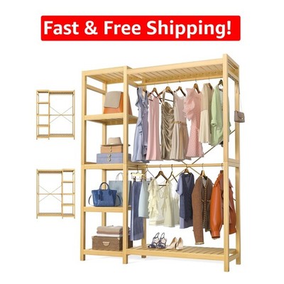 Multipurpose Bamboo Wardrobe System with Adjustable Shelves & Anti-Tip Features
