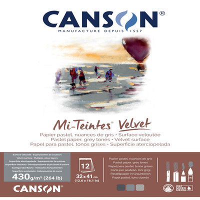 Canson Mi-Teintes Velvet Drawing Paper Pad Grey Tones Assorted Colors Glue