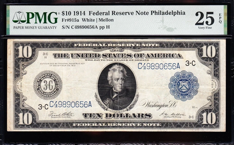 VERY NICE Bold & Crisp VF+ 1914 $20 PHILADELPHIA Fed. Reserve Note! PMG 25 EPQ! - Image 2 of 3