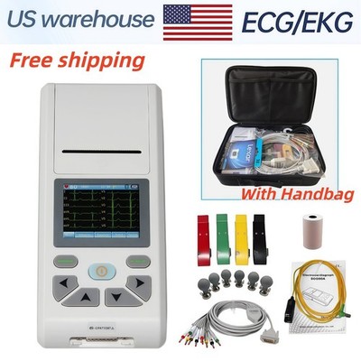 USA Warehouse 12-Lead ECG/EKG  ECG90A Touch Screen Electrocardiograph + Handbag