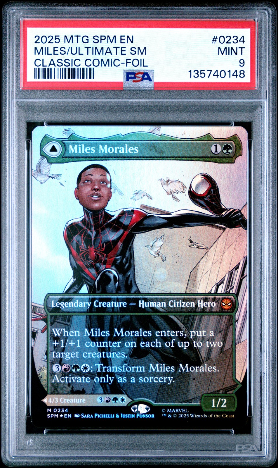 2025 MTG MARVEL'S SPIDER-MAN #0234 MILES MORALES/ULTIMATE SPIDER-MAN PSA 9