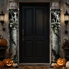 Cemetery Halloween Decorations Outdoor Gothic Tombstones Door Banner Grey