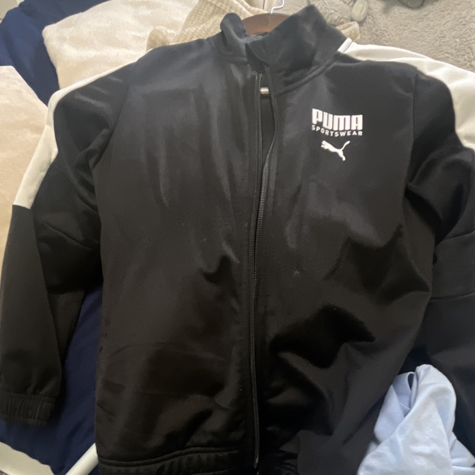 PUMA Sportswear Track Jacket Full Zip Black White Polyester Men's Size EXM