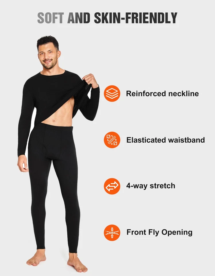 100% Merino Wool Base Layer Mens, Soft Thermals Underwear, Top and Bottom Set... - Image 4 of 4