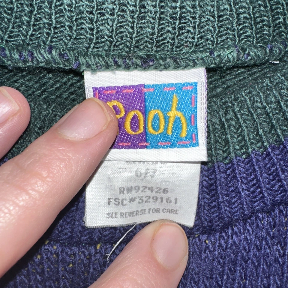Cárdigan Suéter Tejido Winnie the Pooh Años 90 De Colección L 6/7 Hecho en EE. UU. Bloque de Color Foto 3 de 4