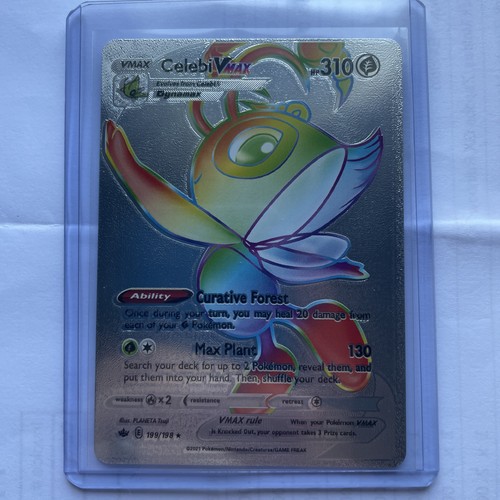 Pokémon TCG Celebi VMAX Rainbow Secret Rare 199/198 Silver Foil
