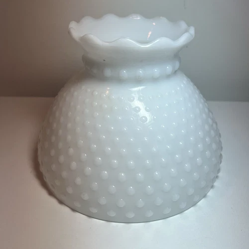 VTG Hobnail Milkglass Lamp Shade Globe 8" base Approximately 6" tall ruffled