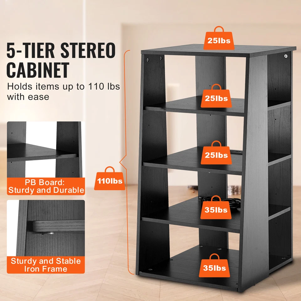 Soporte para medios AV de 5 niveles ajustable en altura soporte para medios de audio y video de madera Foto 2 de 4