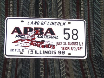 1998 APBA  Pro National Boat Races License Plate De Pue IL #58 NEW
