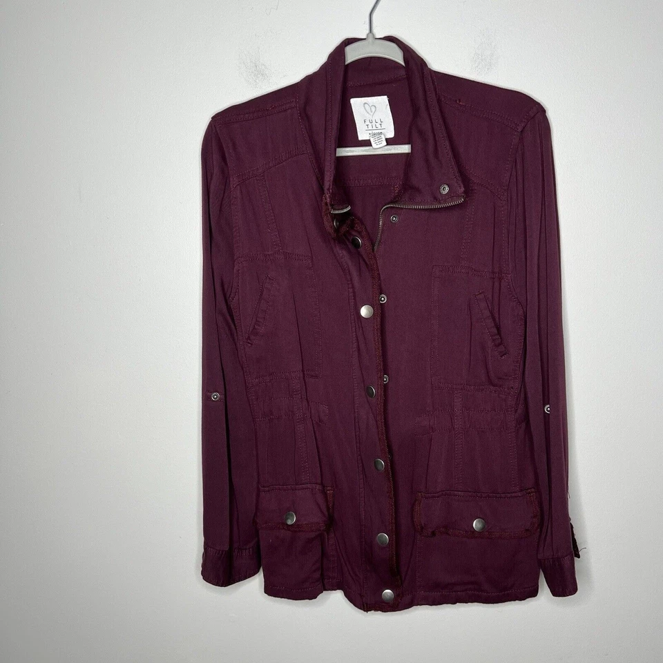 Full Tilt Jacket Womens XL Maroon Casual Cotton Viscose Full Zip Pockets Fall - Image 4 of 4