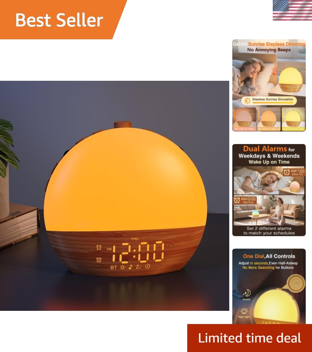 Sunrise Alarm Clock with Sound Machine - Wake Up Light, Wood Grain, Bluetooth...