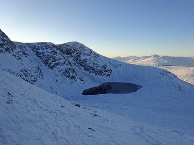 Foto 6x4 Winter Lochan Beinn a Chreachain Die Sonne geht unter und bald c2017