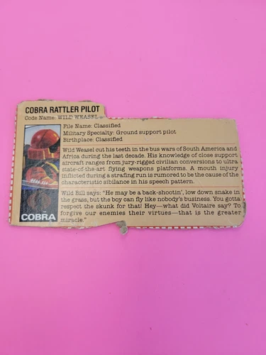 Vintage 1984 GI Joe COBRA WILD WEASEL FILE CARD  Rattler