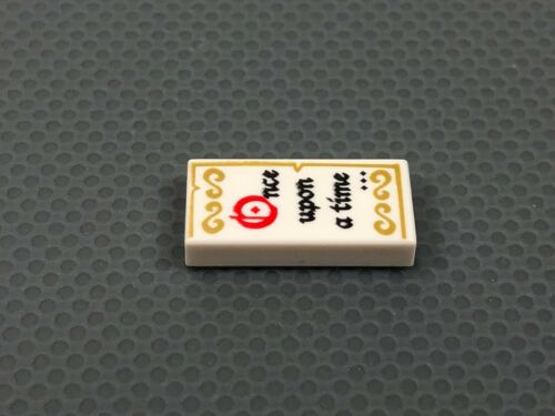 LEGO Once Upon A Time White 1x2 Printed Tile Gold Decorations black & Red Print - Picture 2 of 6