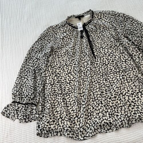 Lane Bryant Top Womens 22 24 Ivory Black Animal Print Chiffon Lined Office NEW - Picture 2 of 17