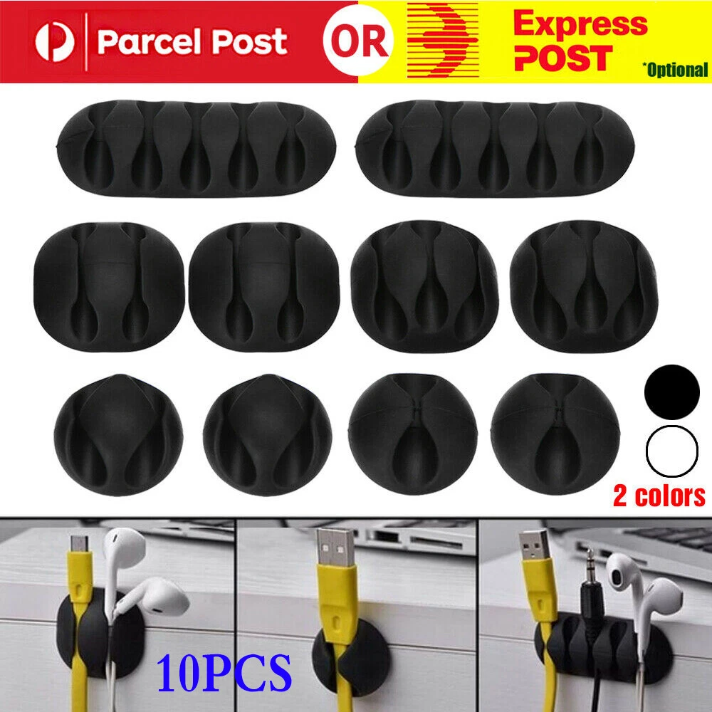 10PCS Multi Purpose Cable Wire Clips Tidy Cord Lead Organiser USB