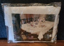 Violet Linen White Blossom Pattern Polyester Rectangle Tablecloth 52" x 70" NWT