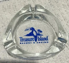 Treasure Island Resort & Casino Glass Ashtray Triangle Shaped Blue Logo Welch MN