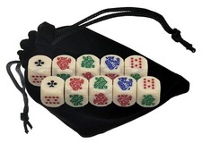  10 16mm Poker Dice Ivory Tone Rounded Corners  Black Storage Pouch Bundle New